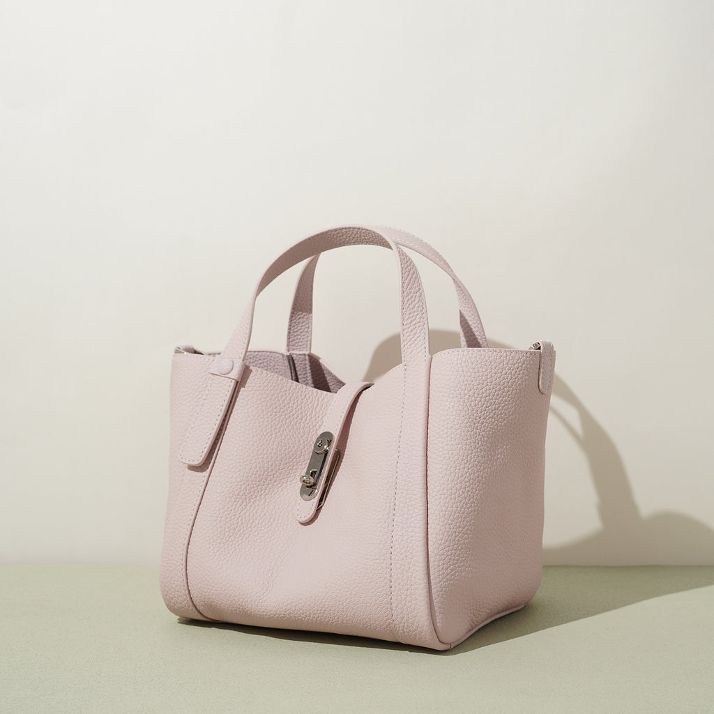 Structured Leather Drawstring Bucket Bag