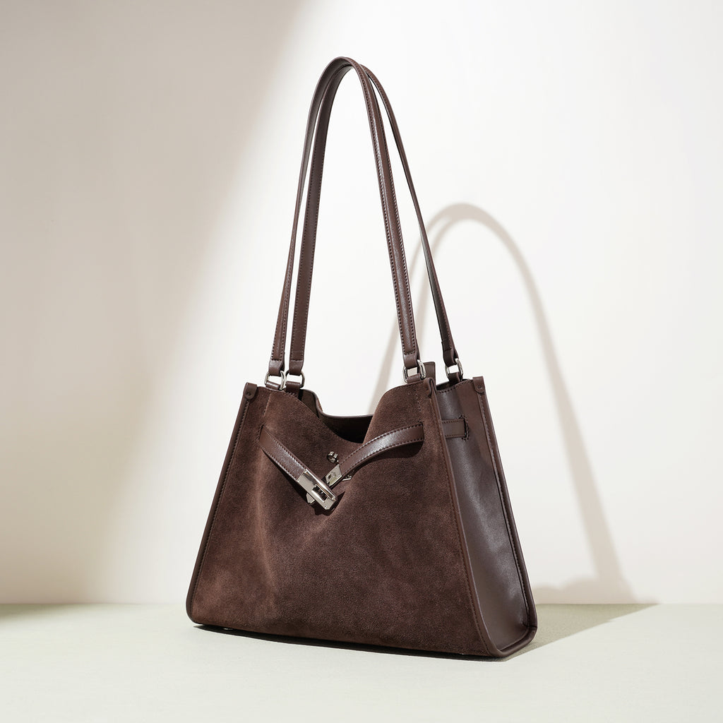 Top Grain Cowhide Suede Hobo Tote