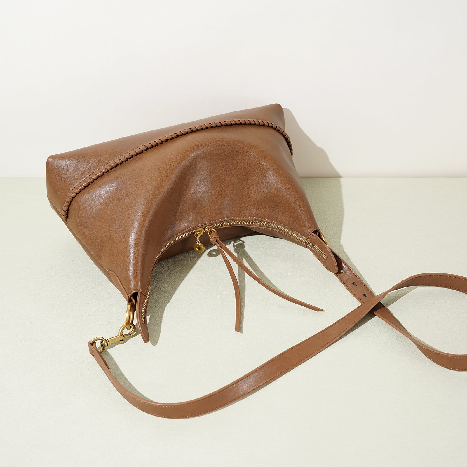 Leather Microfiber Saddle Crossbody Bag