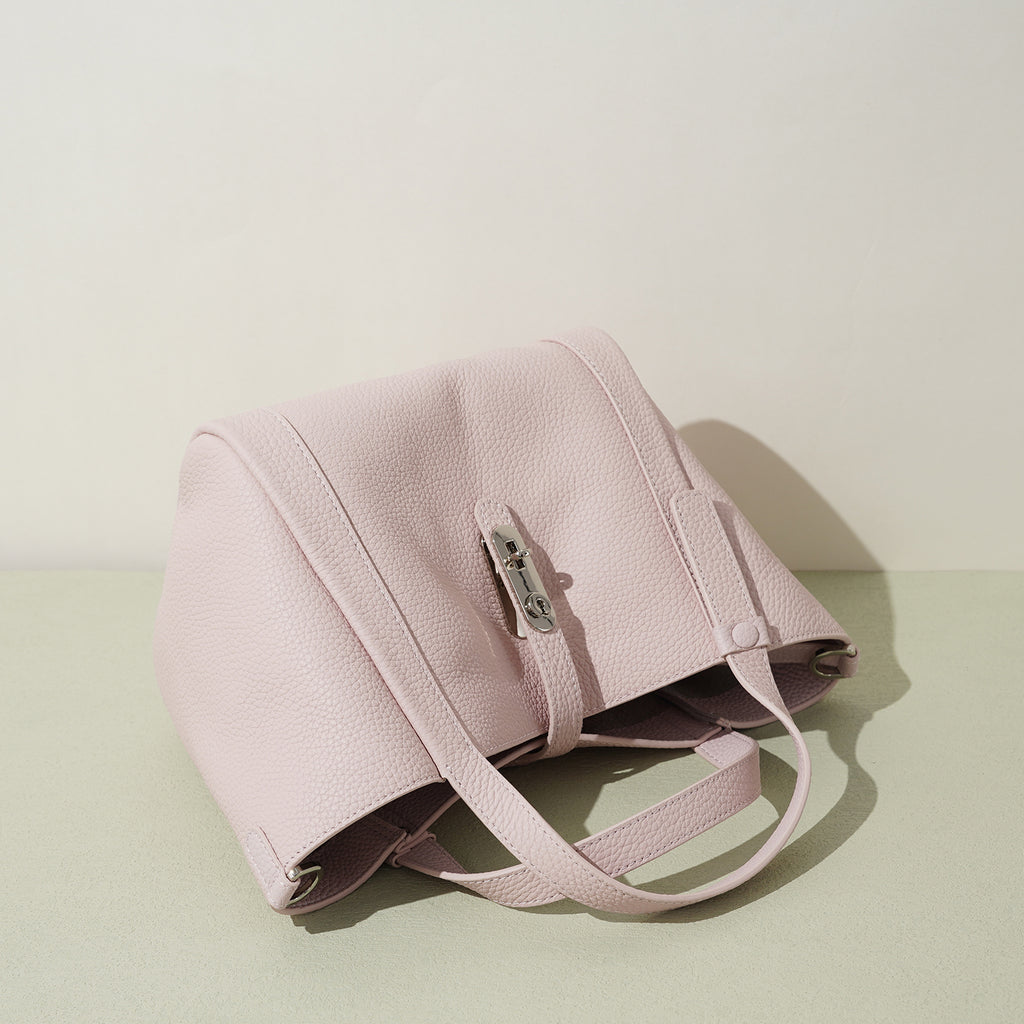 Structured Leather Drawstring Bucket Bag