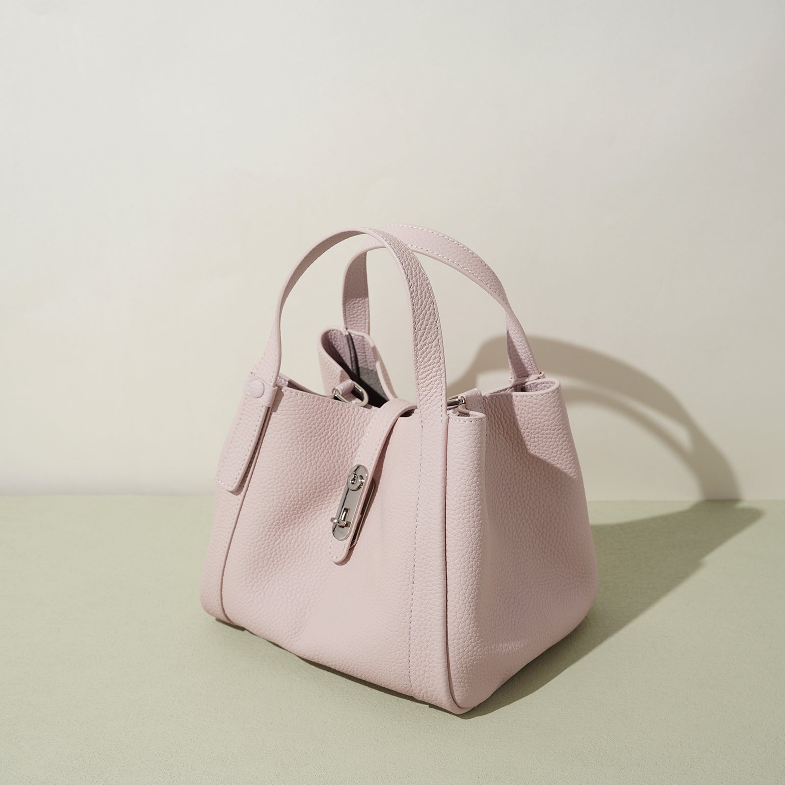 Structured Leather Drawstring Bucket Bag