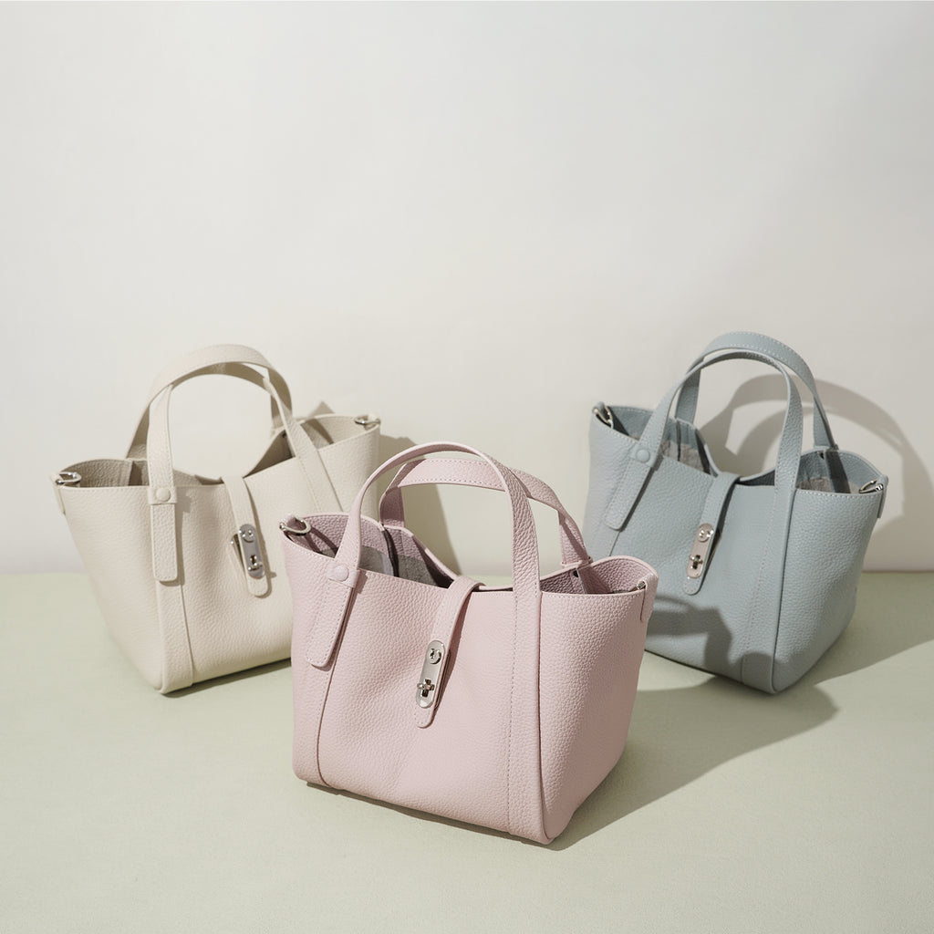 Structured Leather Drawstring Bucket Bag