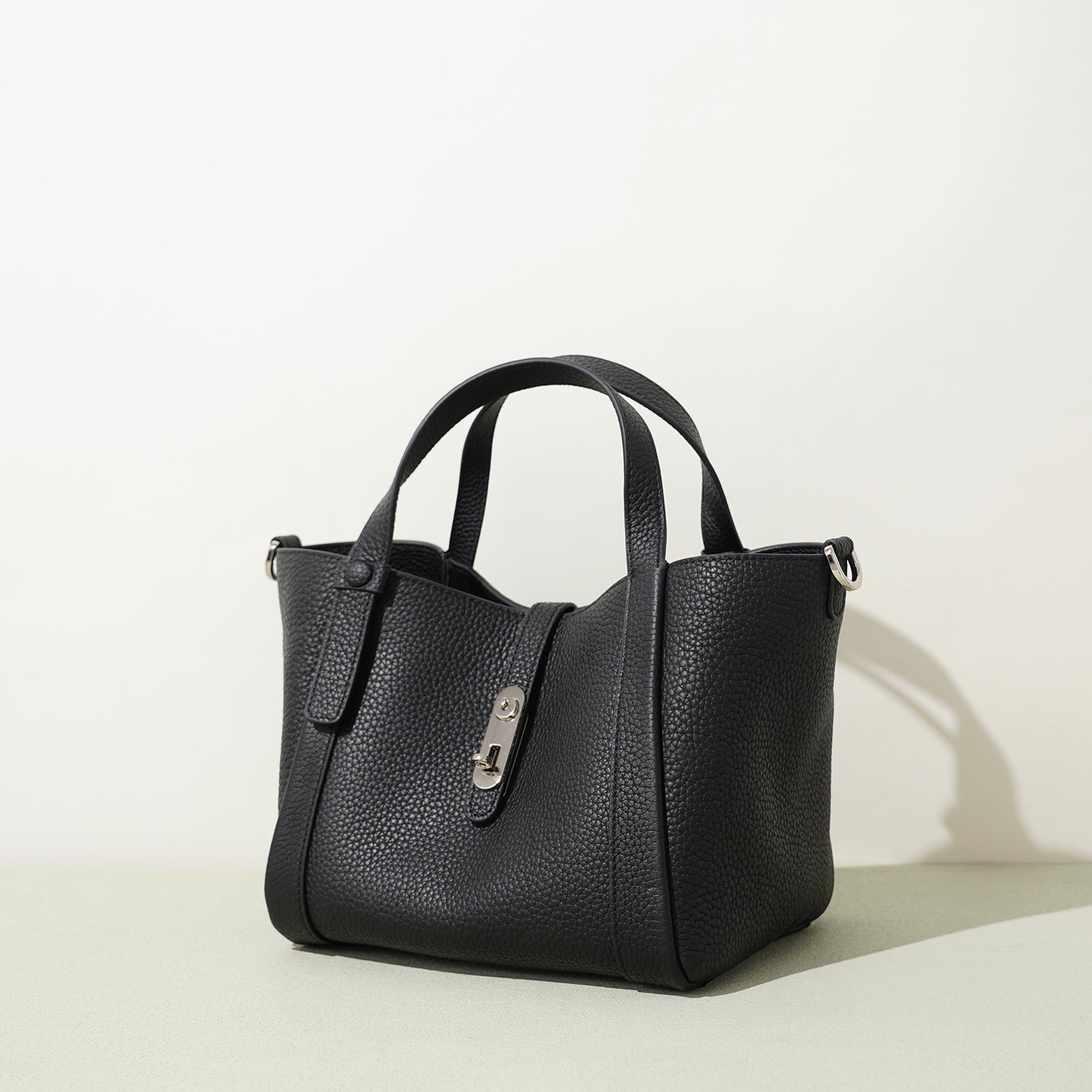 Structured Leather Drawstring Bucket Bag