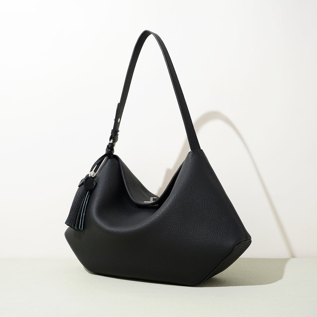 Structured Leather Trapezoid Crossbody Bag