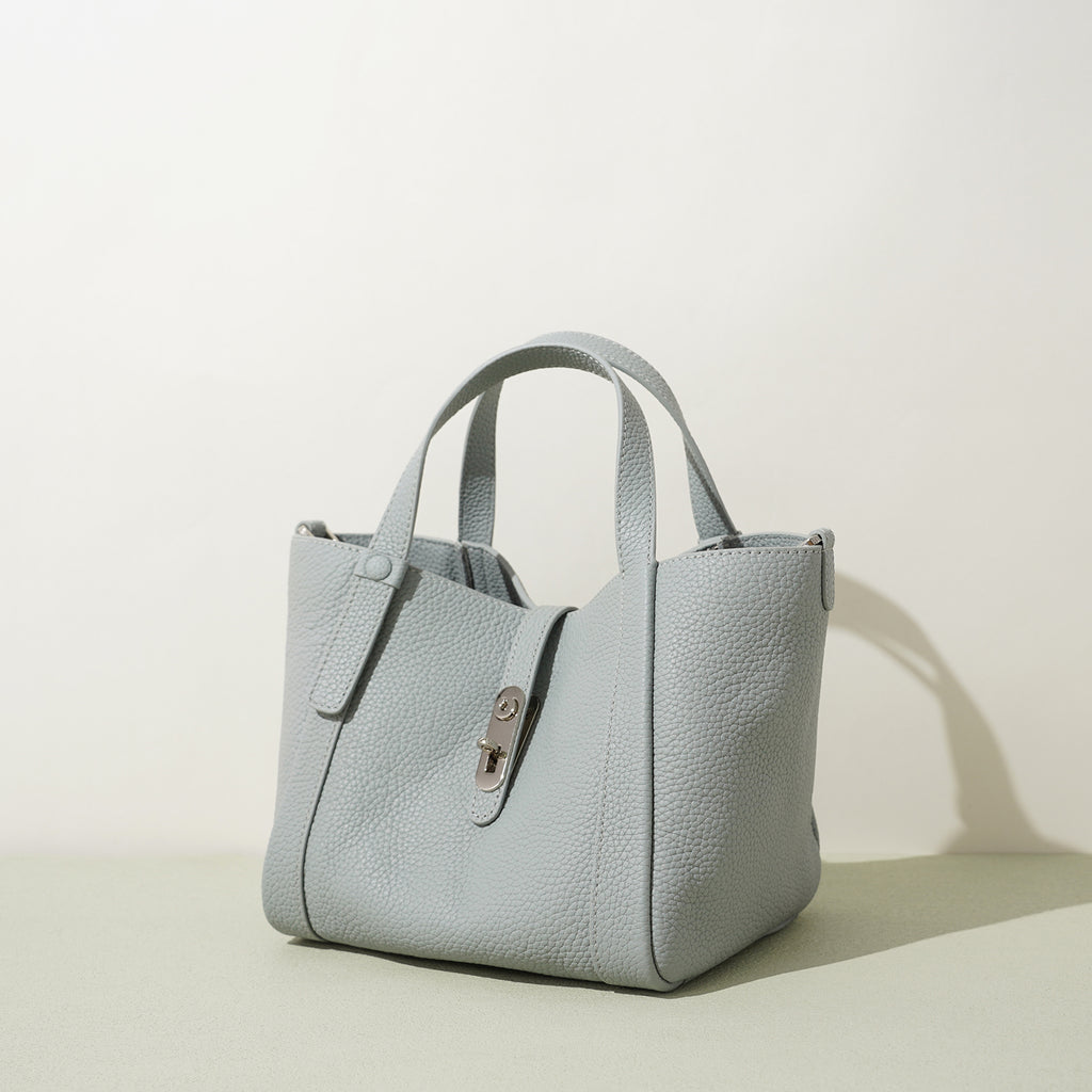 Structured Leather Drawstring Bucket Bag