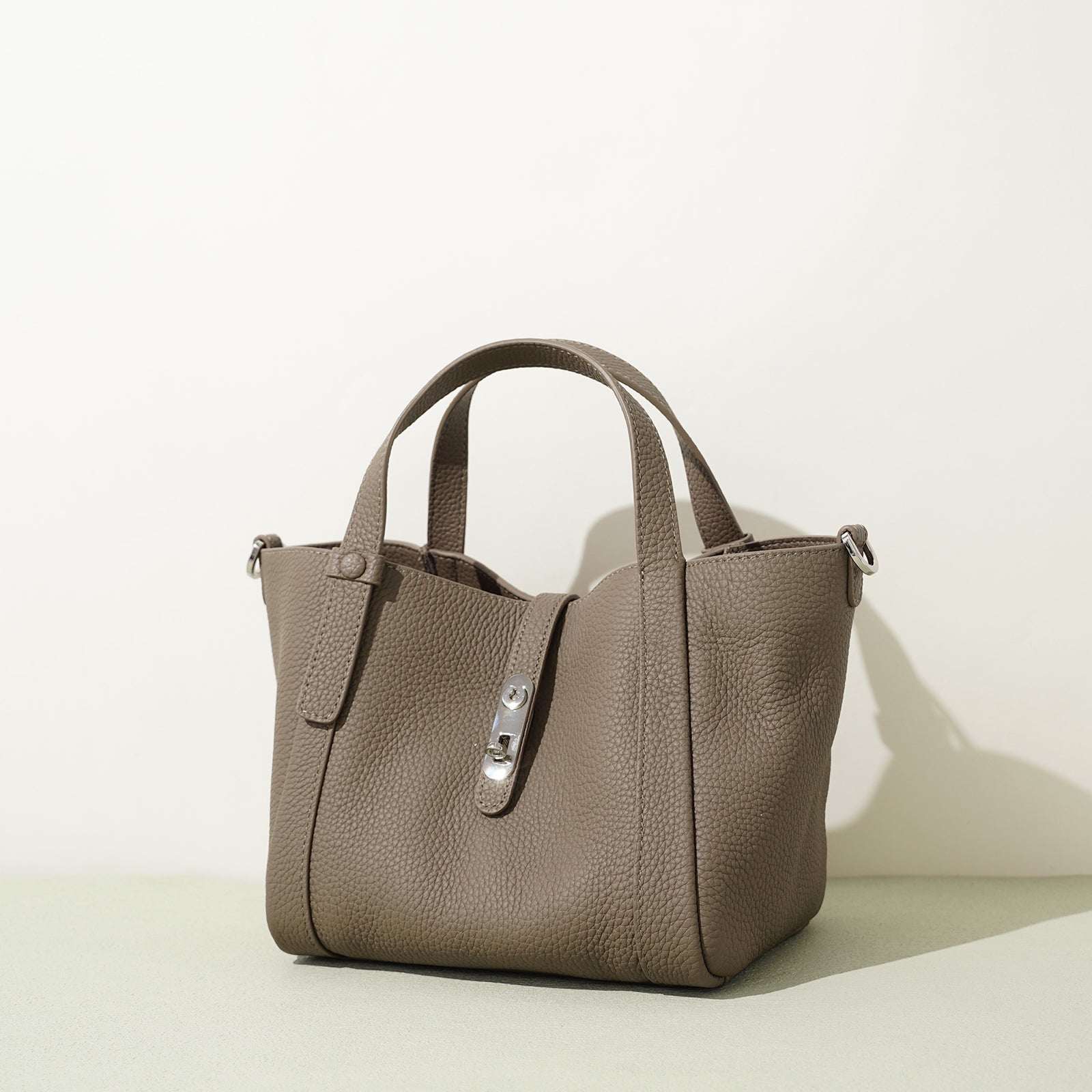 Structured Leather Drawstring Bucket Bag