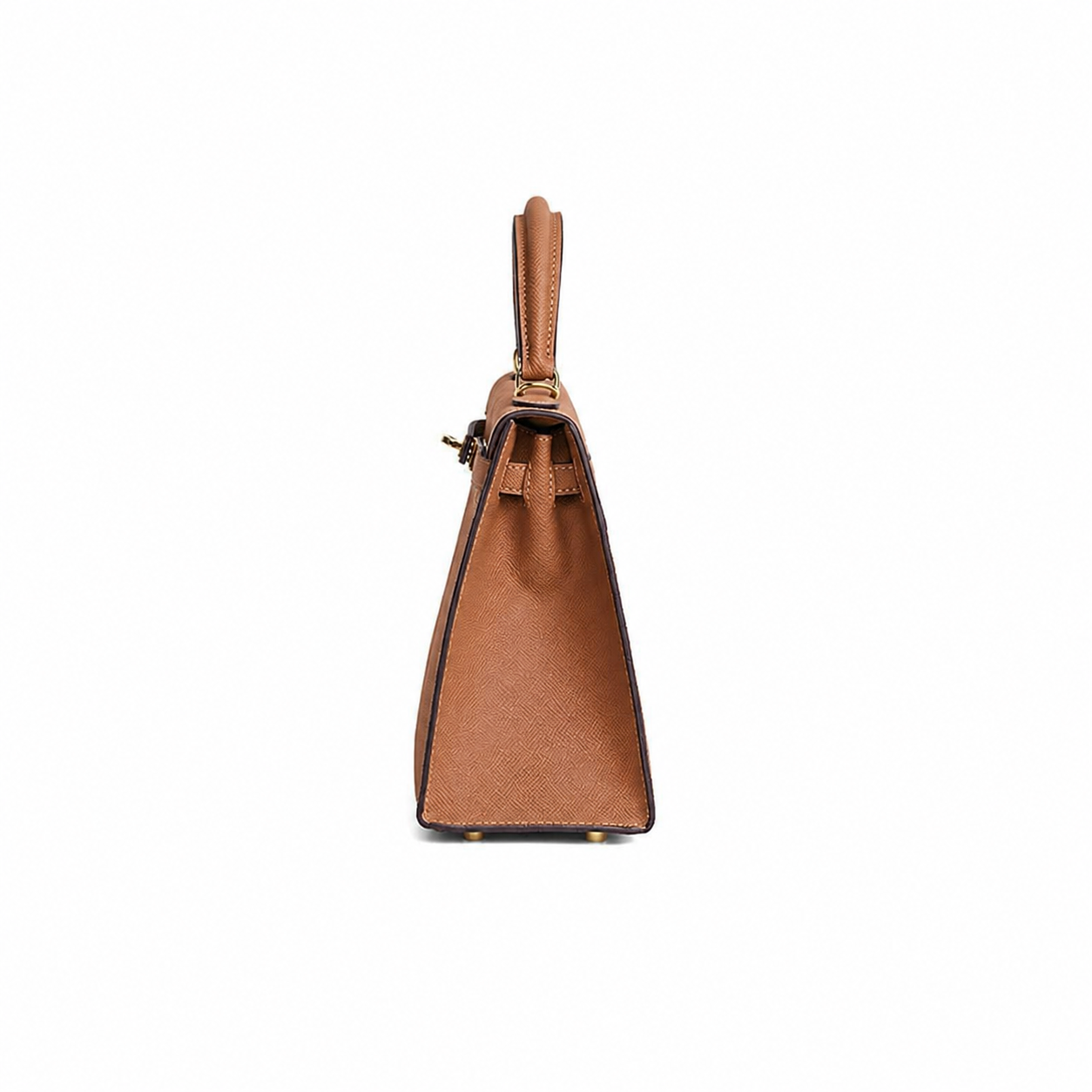 Cognac Lock Top Handle Bag