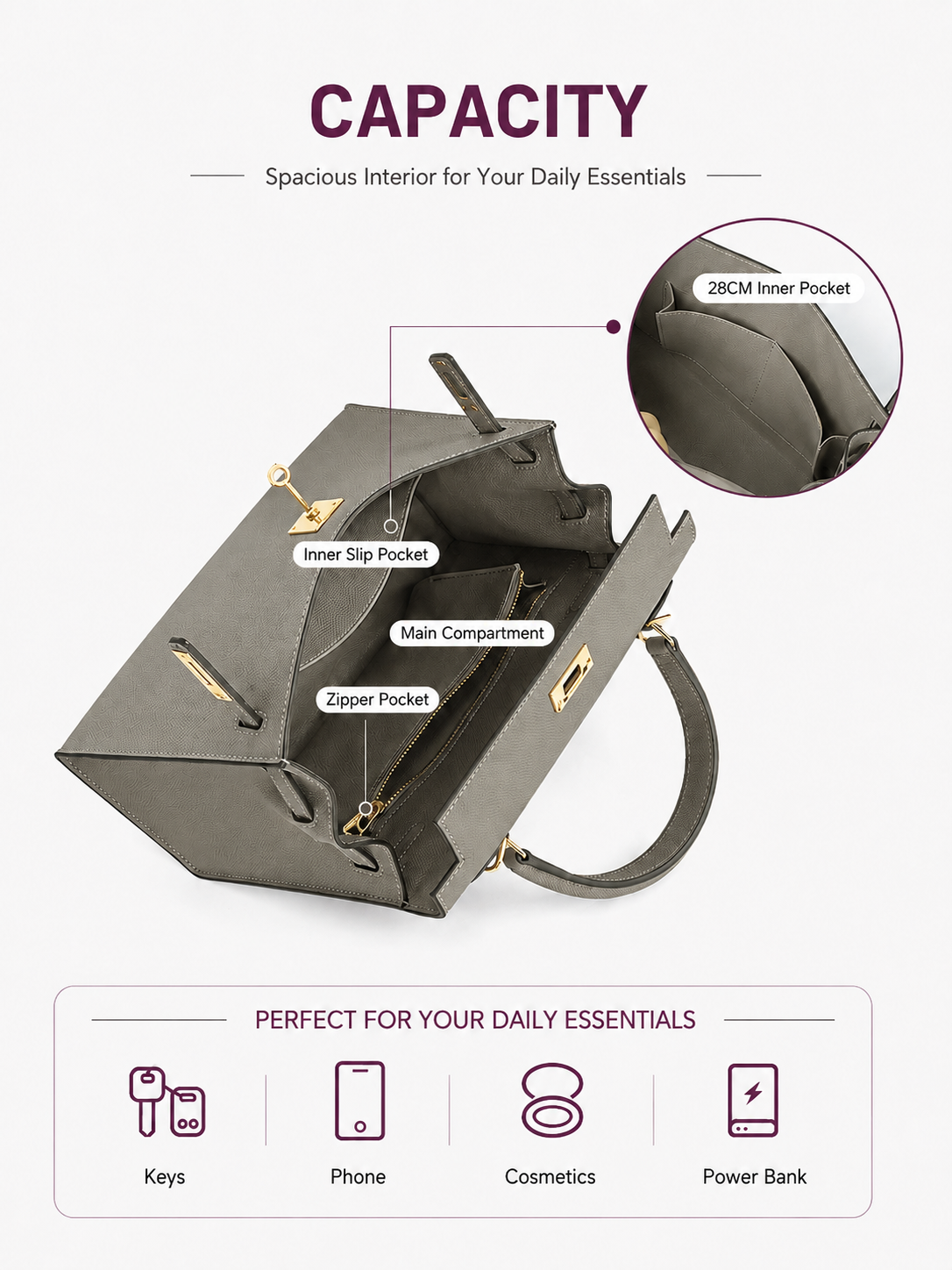 Stone Grey Lock Top Handle Bag outfit scenario