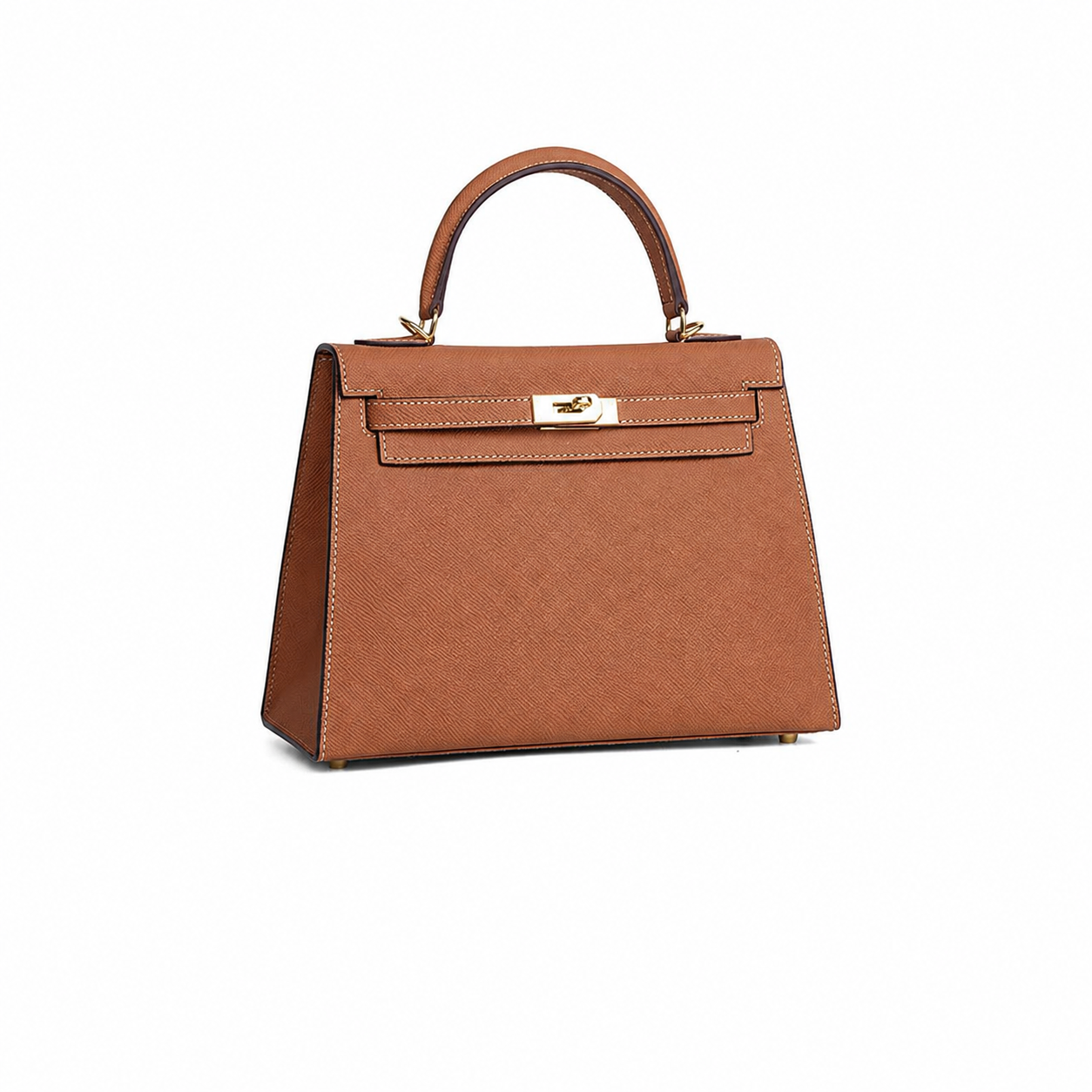 Cognac Lock Top Handle Bag