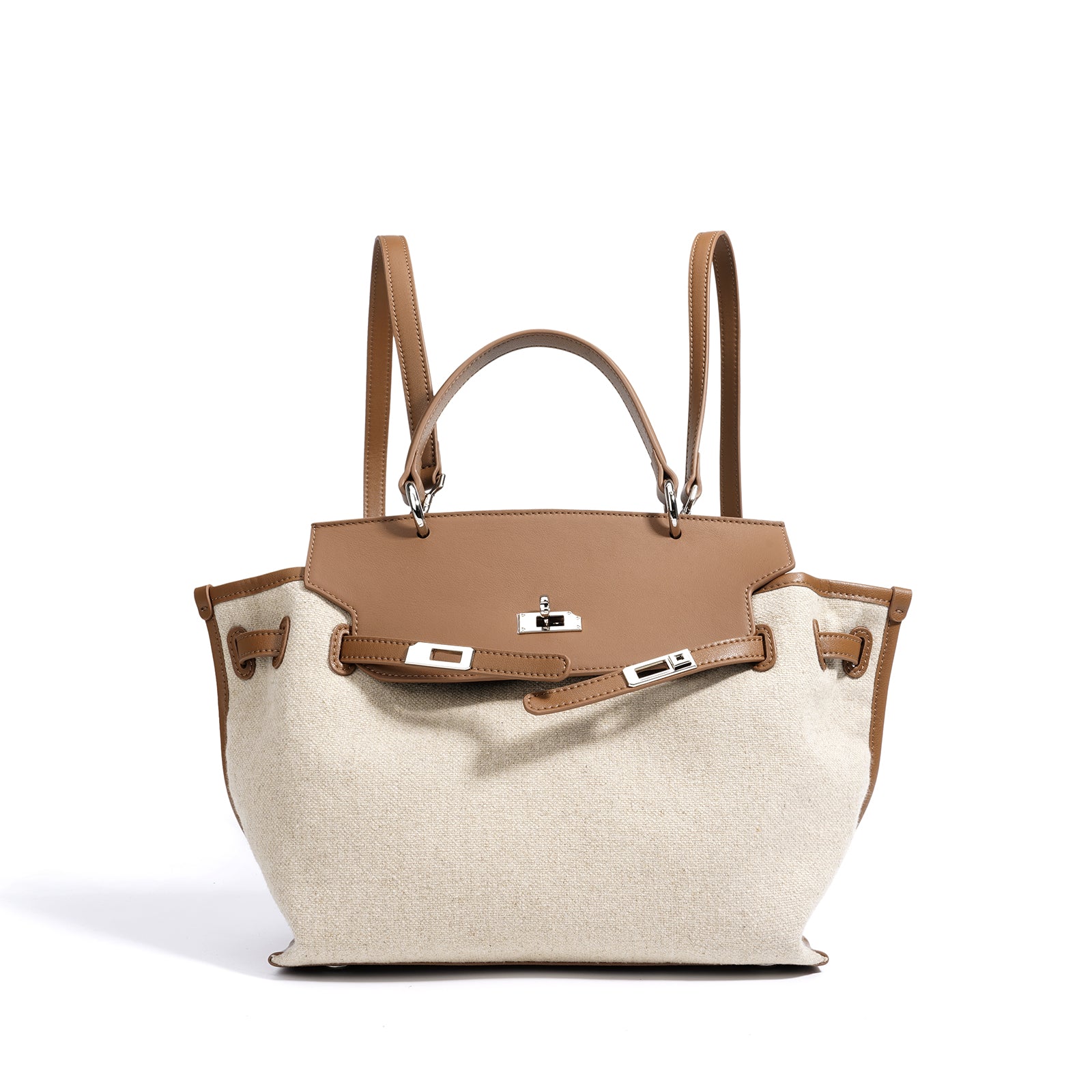 Linen and Leather Splicing Satchel Bag