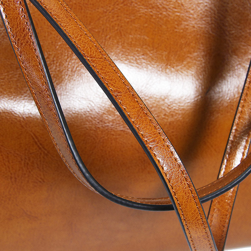Structured Waxed Leather Work Tote Bag