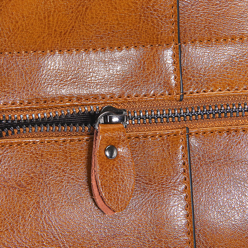 Structured Waxed Leather Work Tote Bag