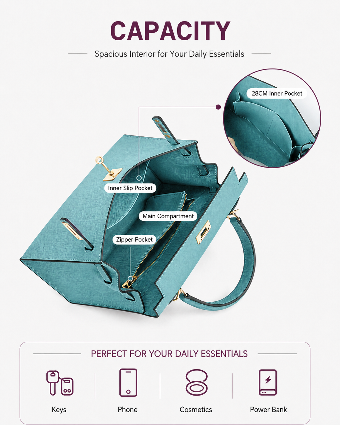 Teal Lock Top Handle Bag outfit scenario