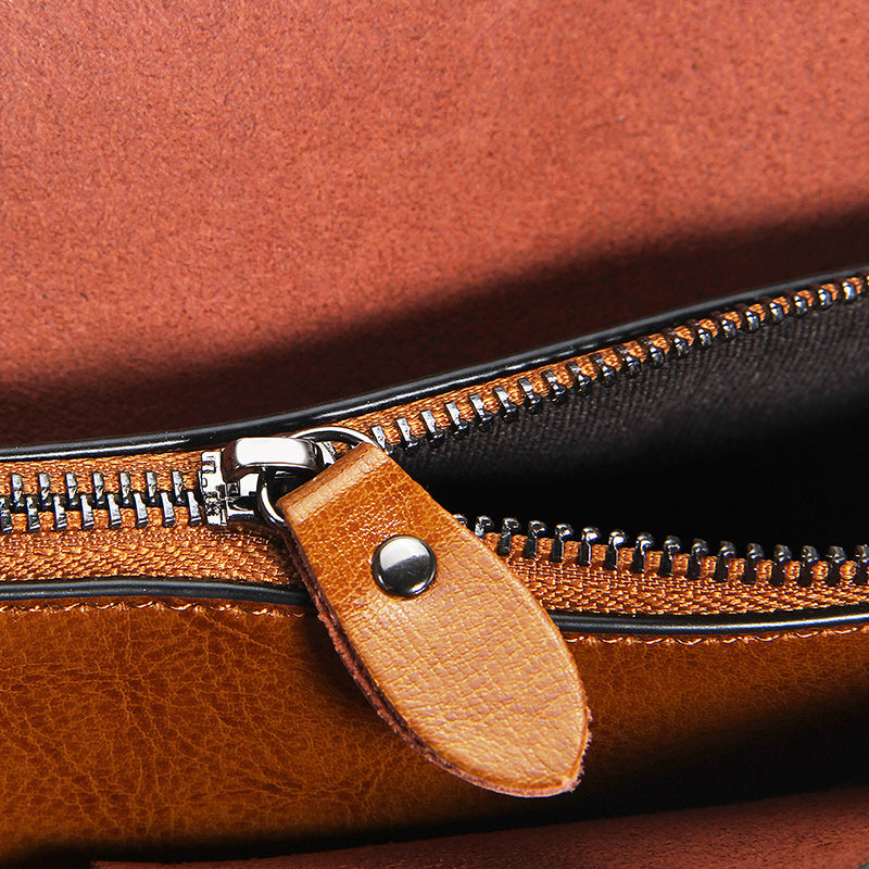 Structured Waxed Leather Work Tote Bag