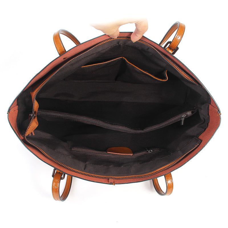 Structured Waxed Leather Work Tote Bag