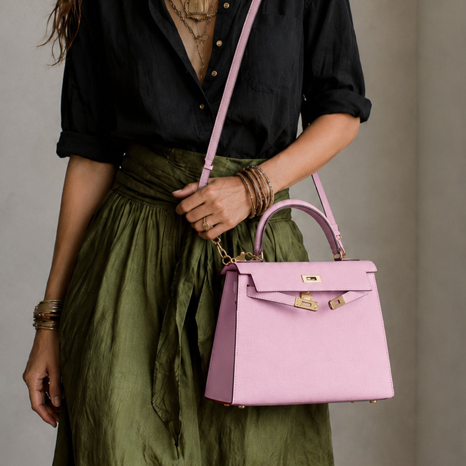 Petal Pink Structured Top Handle Bag