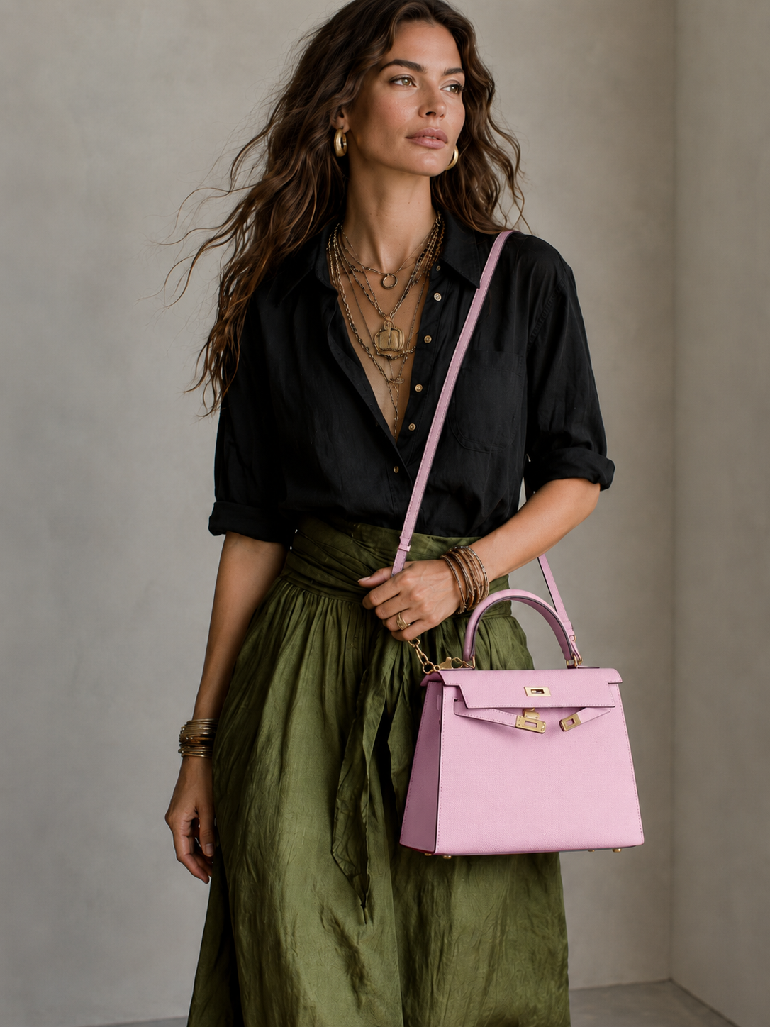 Petal Pink Structured Top Handle Bag outfit scenario