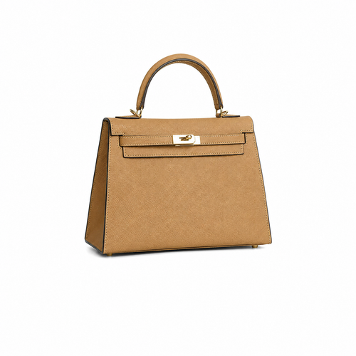 Biscuit Gold-Lock Top Handle Bag