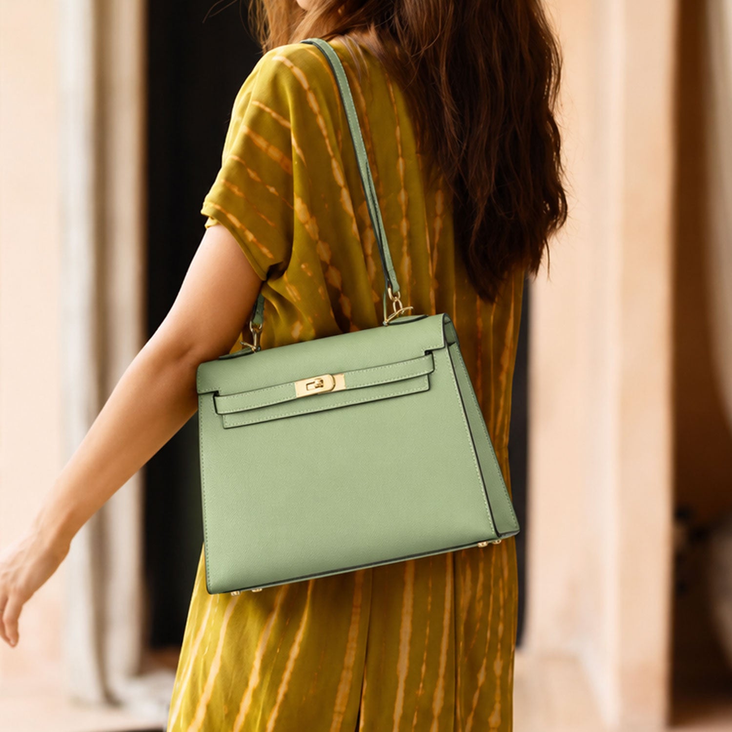 Sage Lock Top Handle Bag