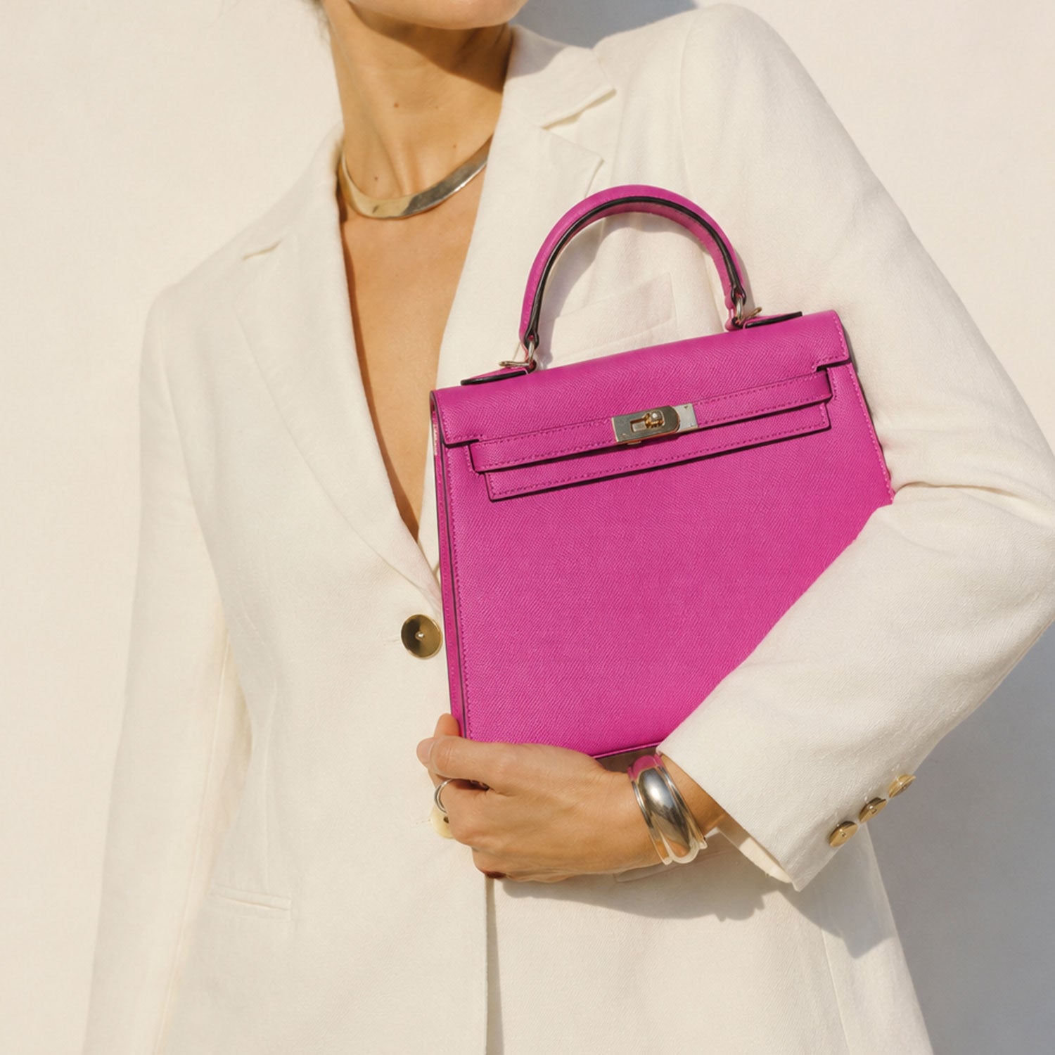 Fuchsia Lock Top Handle Bag