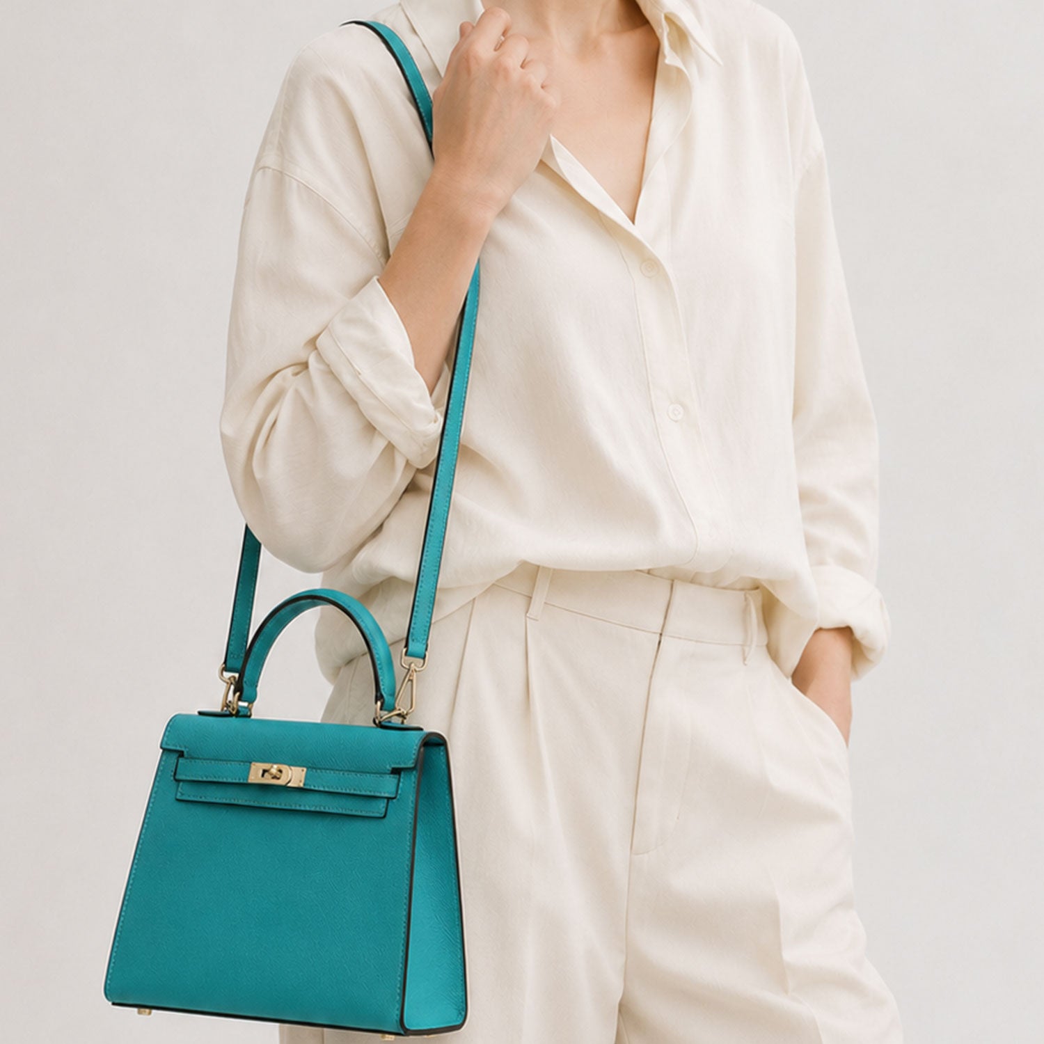 Teal Arc Lock Structured Handle Bag