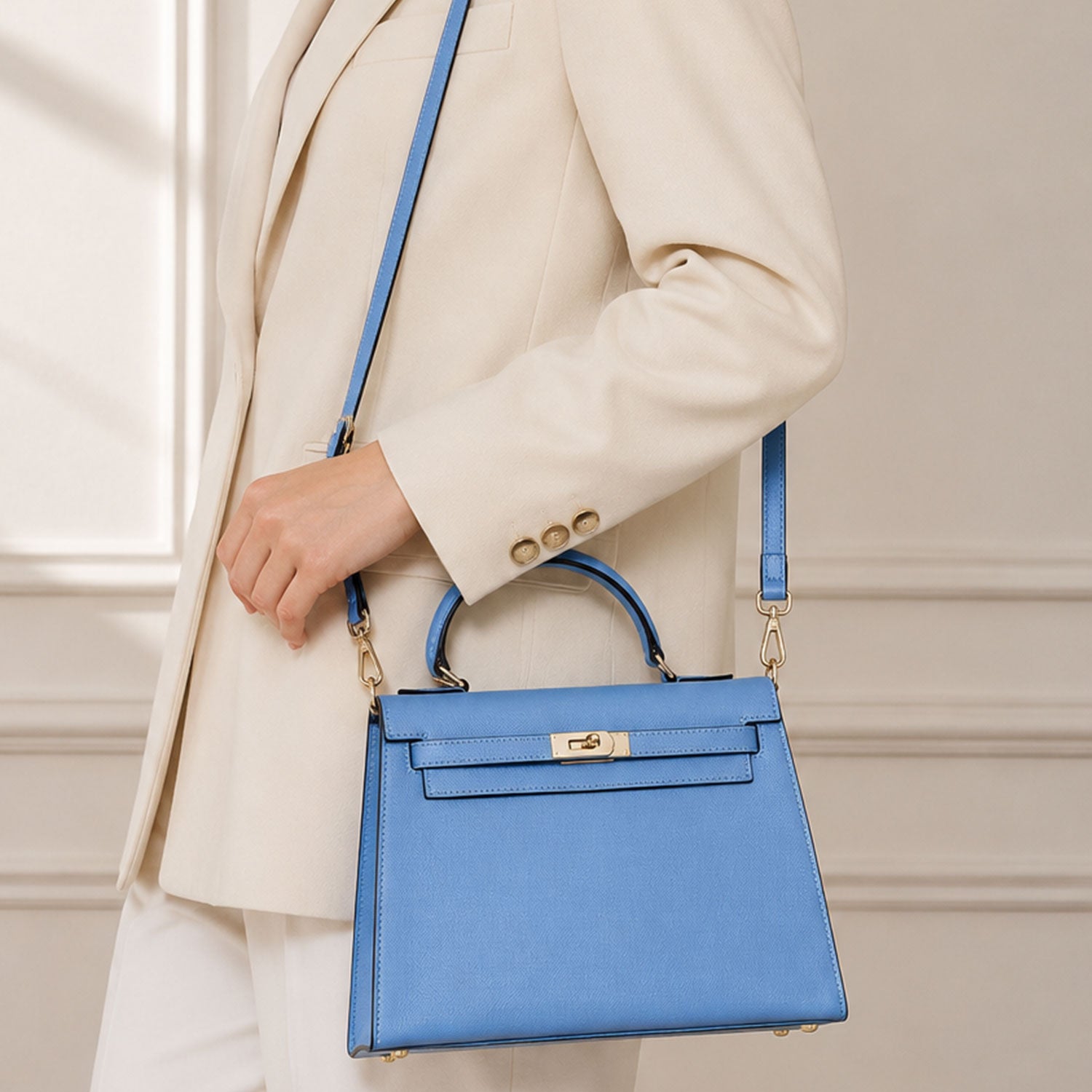 Sky Blue Lock Top Handle Bag