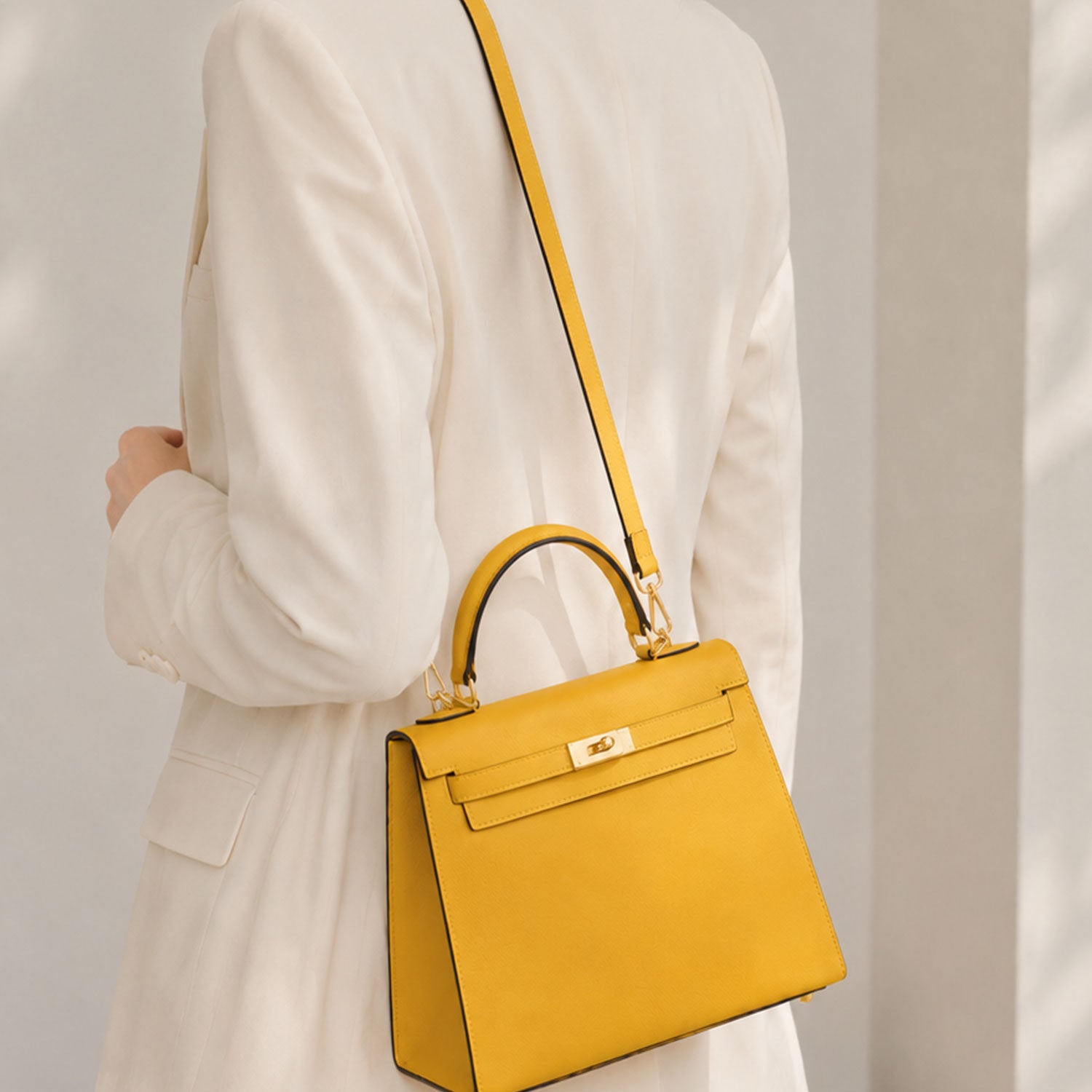 Saffron Lock Structured Top Handle Bag