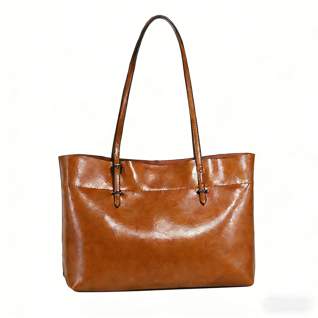Structured Waxed Leather Work Tote Bag
