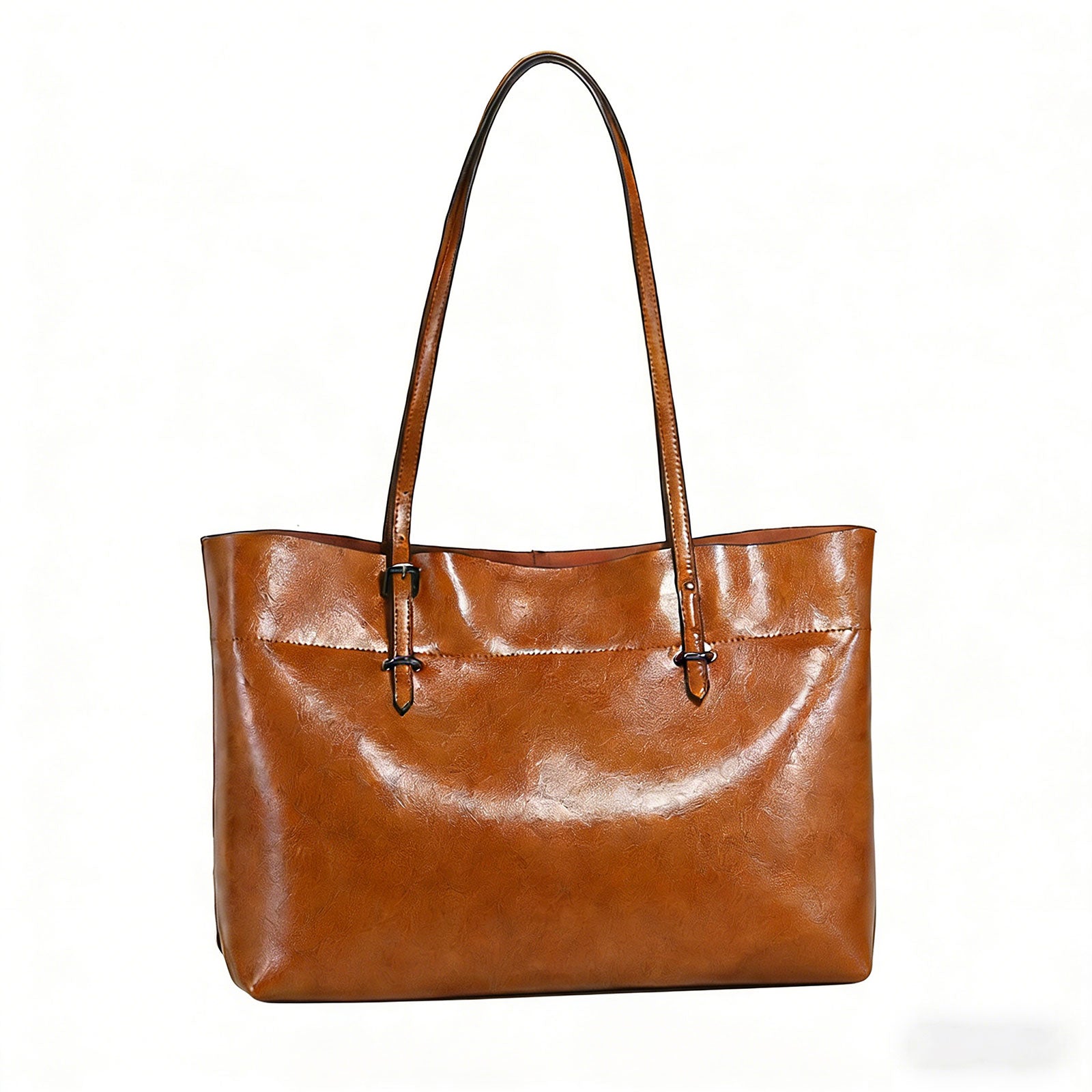 Structured Waxed Leather Work Tote Bag