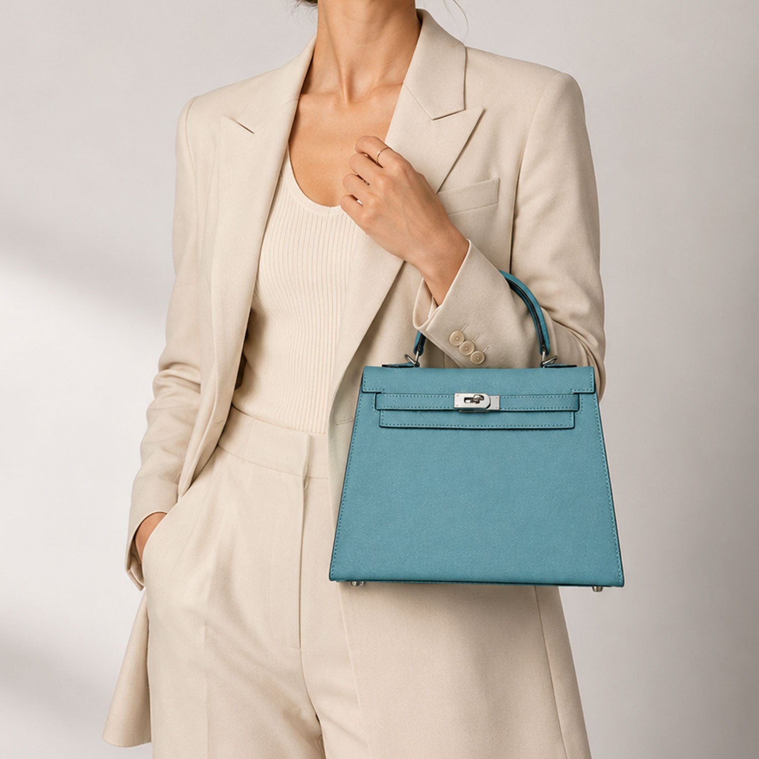 Teal Lock Top Handle Bag
