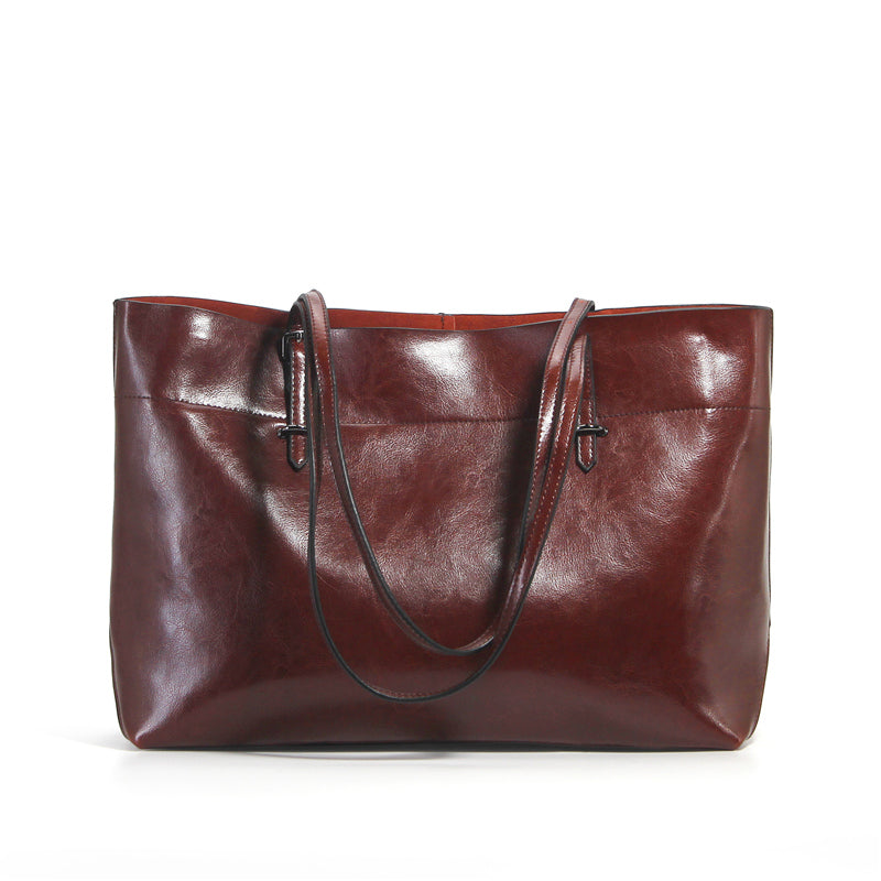 Structured Waxed Leather Work Tote Bag