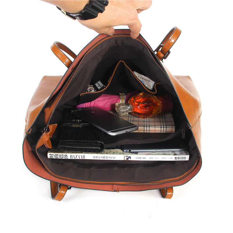 Structured Waxed Leather Work Tote Bag