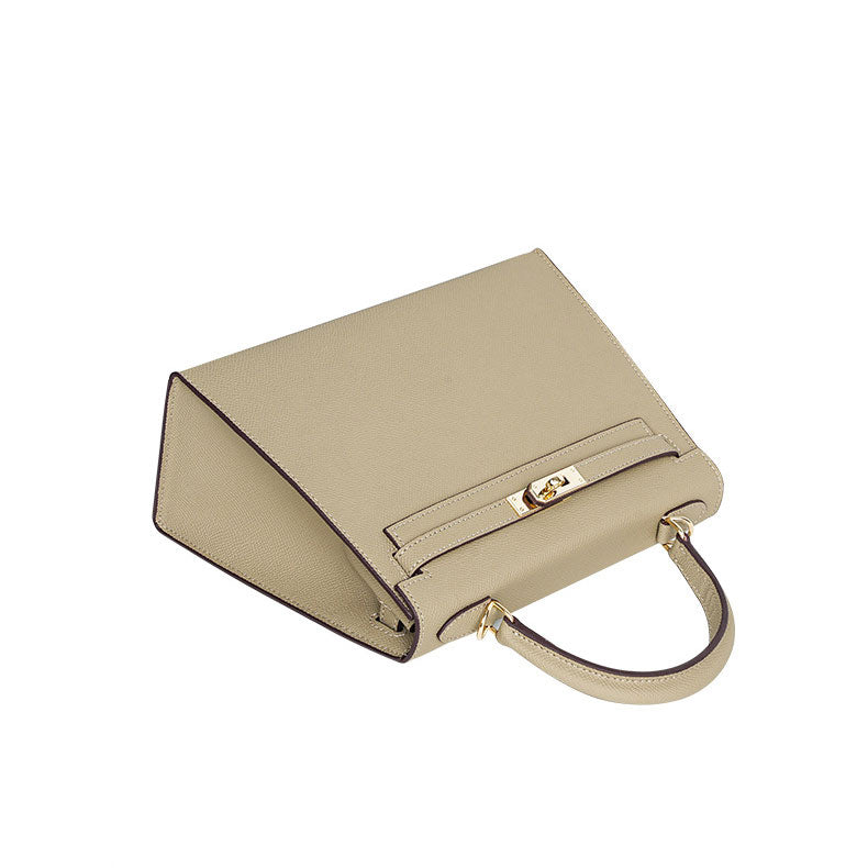 Taupe Lock Top Handle Bag