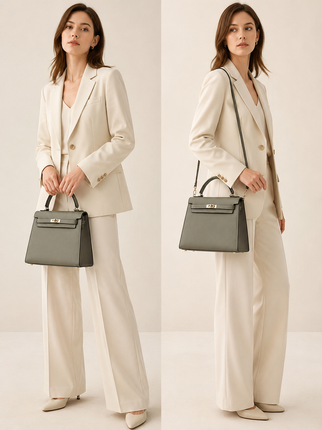 Stone Grey Lock Top Handle Bag outfit scenario