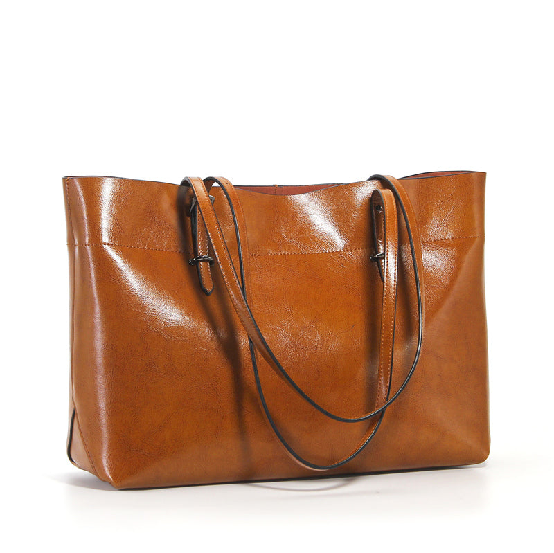 Structured Waxed Leather Work Tote Bag