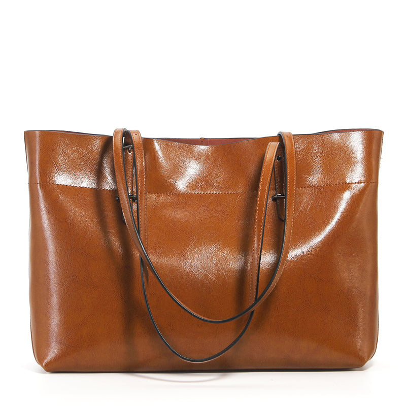 Structured Waxed Leather Work Tote Bag
