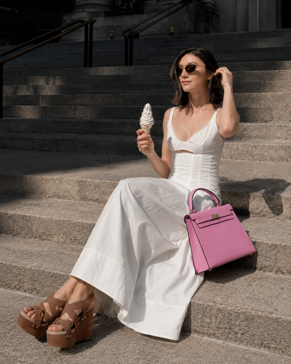 Blush Lock Top Handle Bag outfit scenario