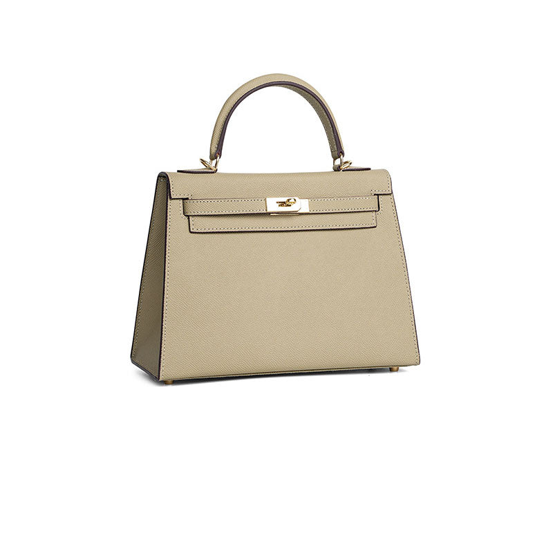 Taupe Lock Top Handle Bag