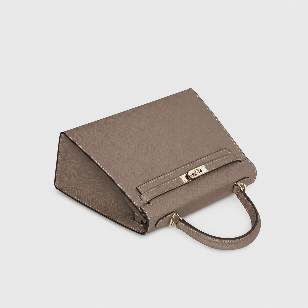 Taupe Lock Structured Top Handle Bag