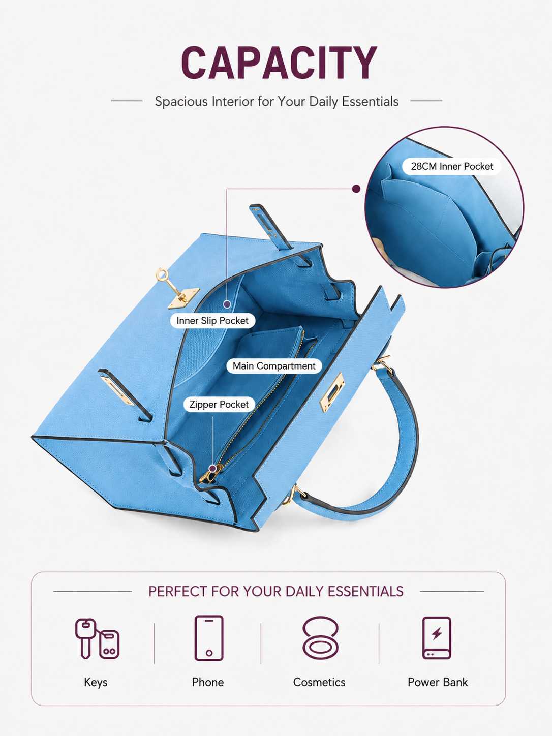 Sky Blue Lock Top Handle Bag outfit scenario