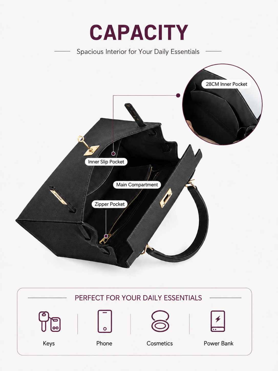 Noir Lock Structured Top Handle Bag outfit scenario