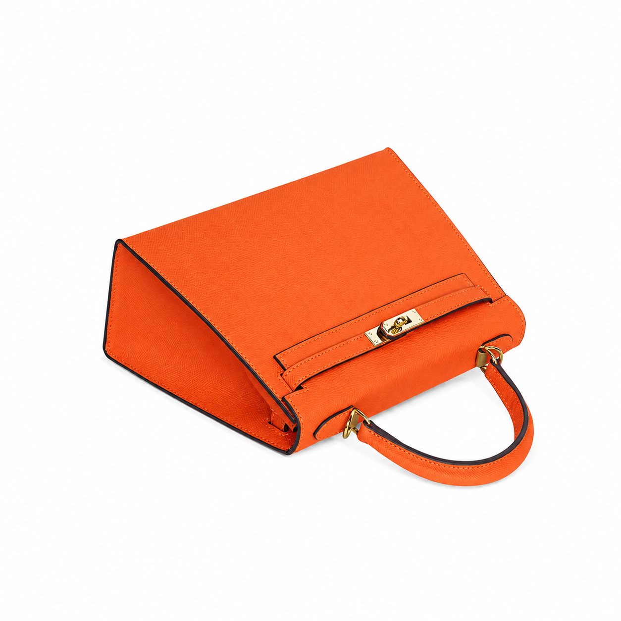 Tangerine Lock Top Handle Satchel Bag