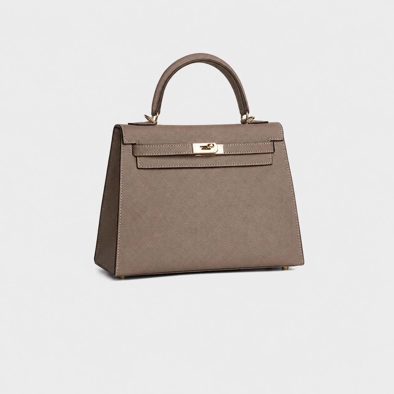 Taupe Lock Structured Top Handle Bag