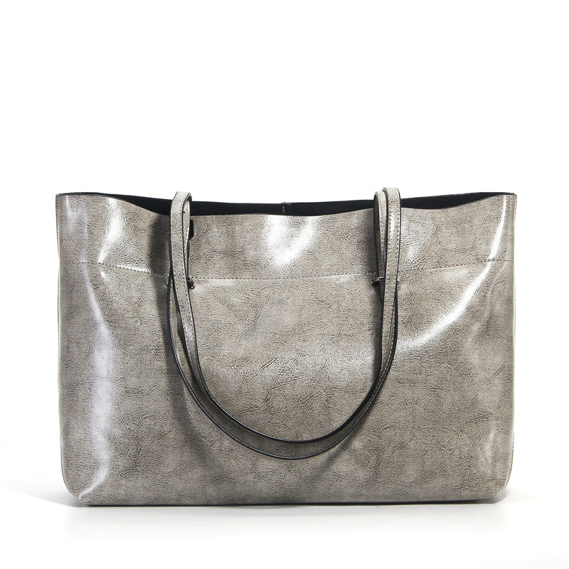 Structured Waxed Leather Work Tote Bag