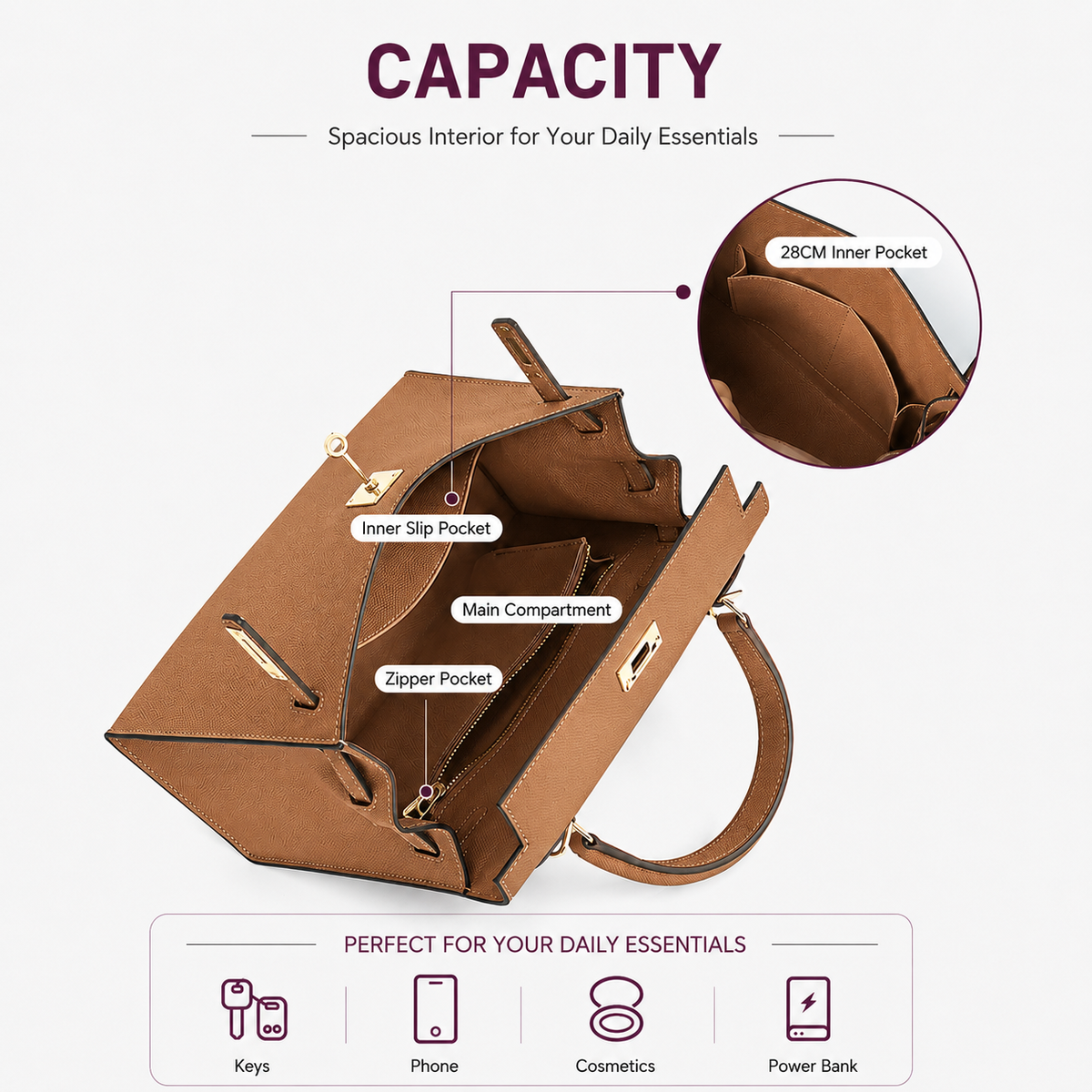 Cognac Lock Top Handle Bag outfit scenario