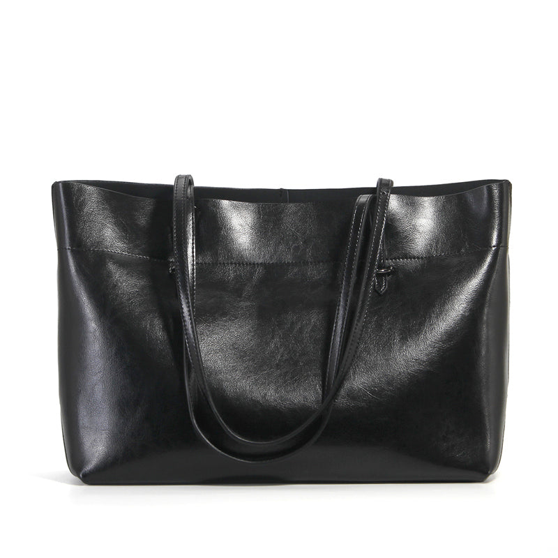 Structured Waxed Leather Work Tote Bag