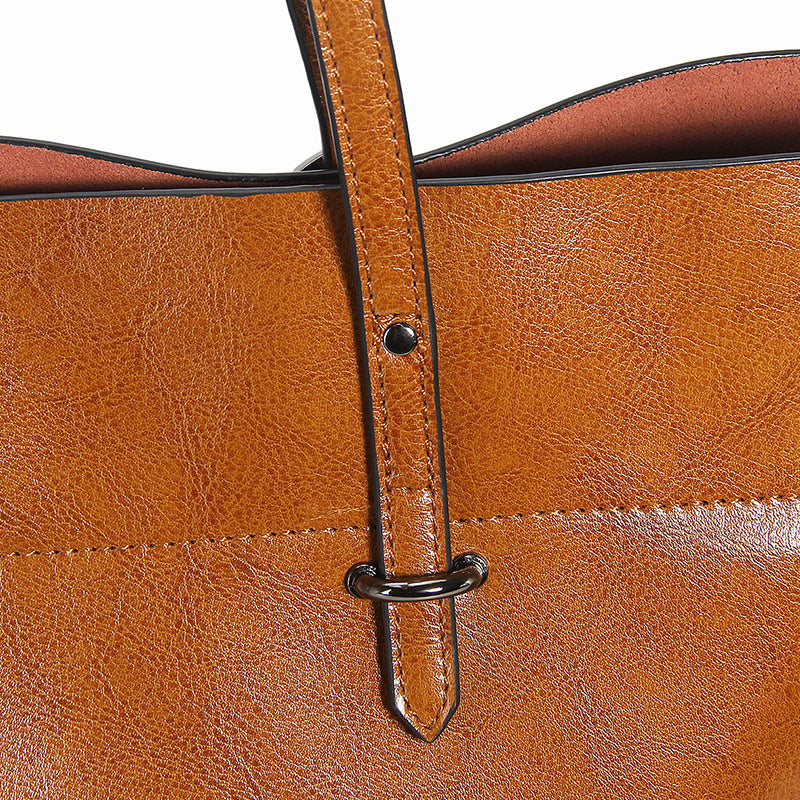 Structured Waxed Leather Work Tote Bag