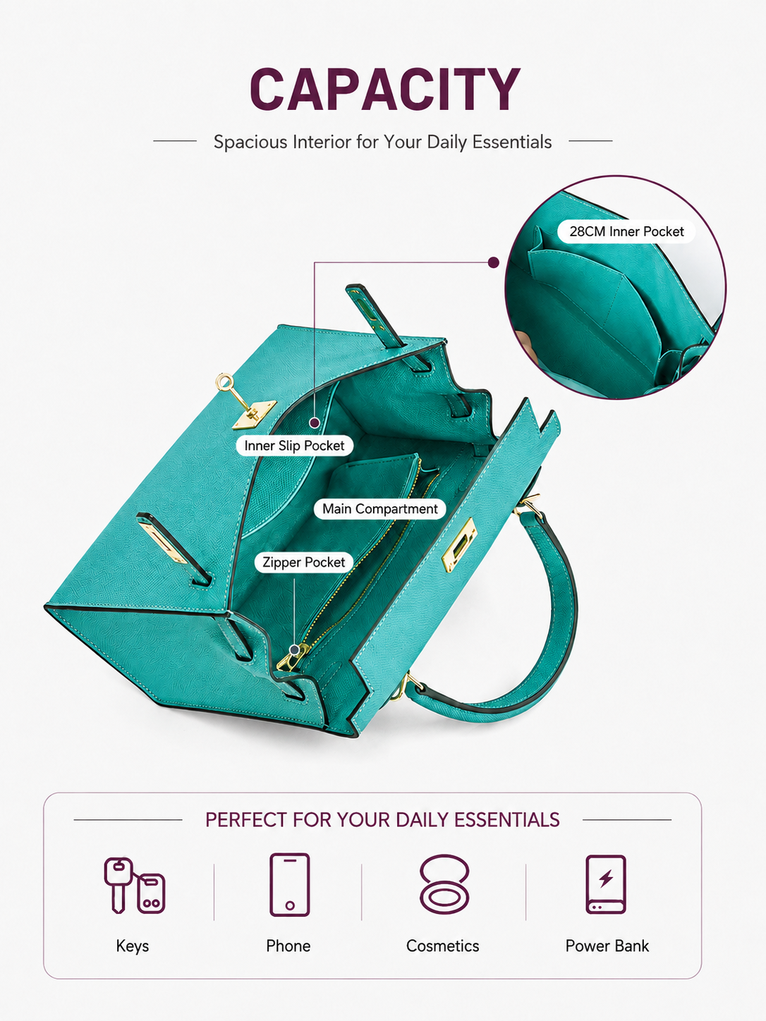 Teal Arc Lock Structured Handle Bag outfit scenario
