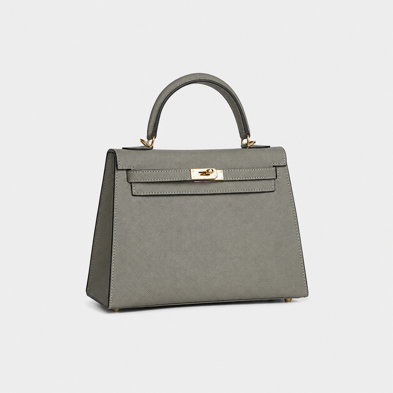 Stone Grey Lock Top Handle Bag