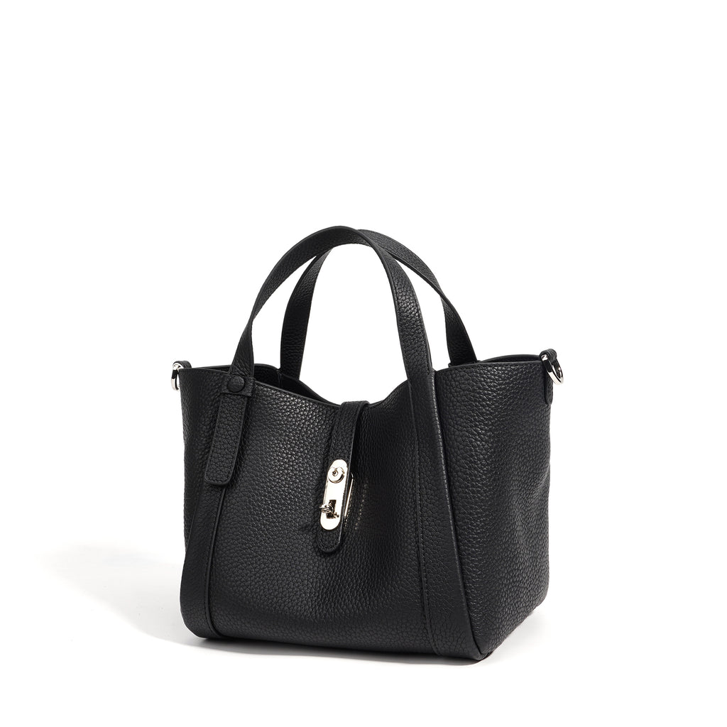 Structured Leather Drawstring Bucket Bag